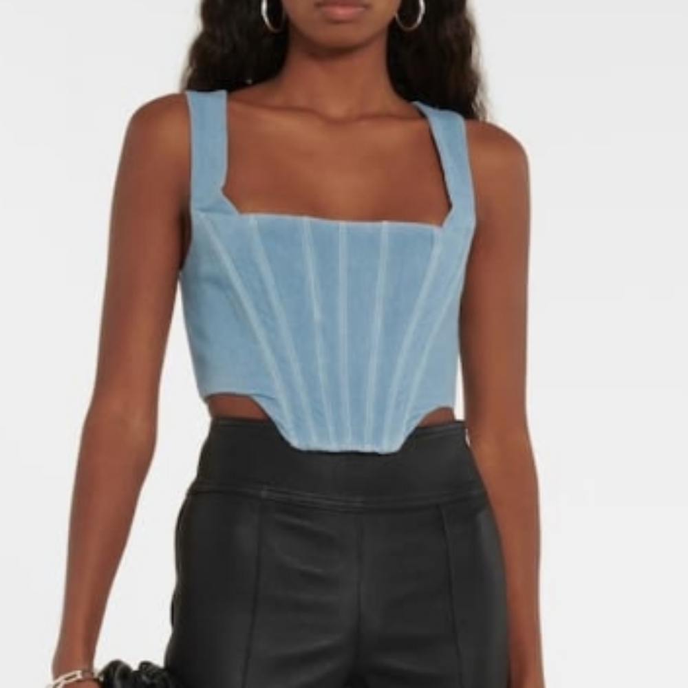 STAUD Denim Blue Alice Corset Top - 8